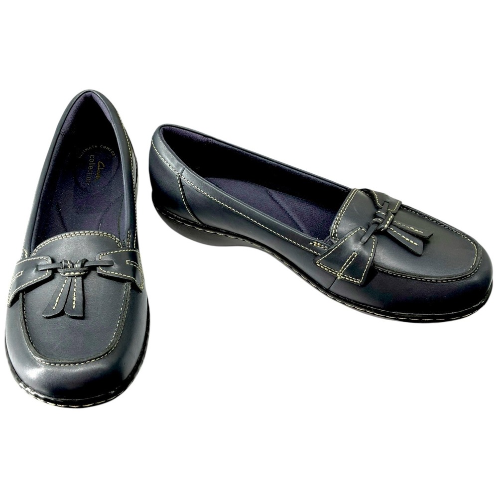 Clarks Ashland Bubble Navy Leather Tassel Loafers Wide‎ Width 6 NWB